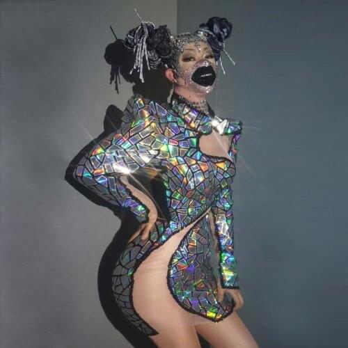 Fashion Shining Sequins Long Sleeve Dresses for Women Evening Party Birthday Wear Nightclub Dance Costume Singer Stage Dress