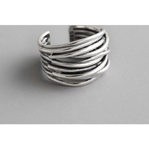 New 100% 925 sterling silver multi-layer wide rings for women bijoux, vintage punk rock opening ring 925 silver jewelry anillos