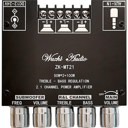 ZK-MT21 2x50W+100W 2.1 Channel Subwoofer Digital Power Amplifier Board AUX 12V 24V Audio Stereo 5.0 Bass for Home Theater Speake
