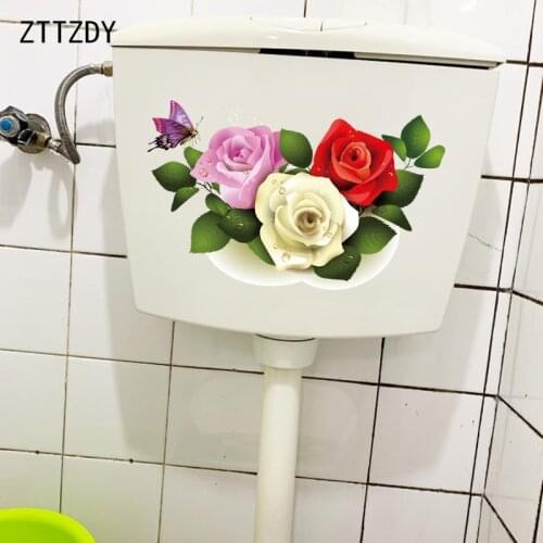 ZTTZDY 26.7CM×16.2CM Three-Color Rose Stitching WC Toilet Decoration Accessories Home Room Wall Stickers T2-0868