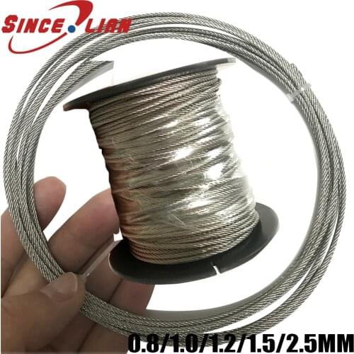 10 Meter 304 Stainless Steel Wire 0.8/1.0/1.2/1.5/2.5mm Steel Wire Rope Cable Fishing Lifting Cable Rustproof 7*7 Clothesline