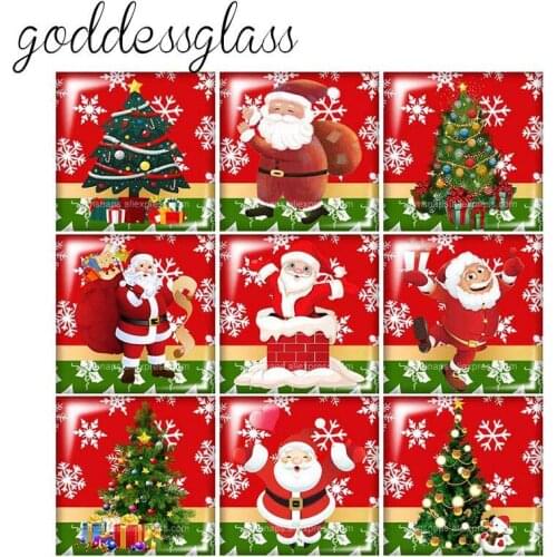 Happy New Year Merry Chrstimat Santa Claus Square 10pcs mixed 12mm/20mm/25mm/30mm photo glass cabochon flat back Making findings