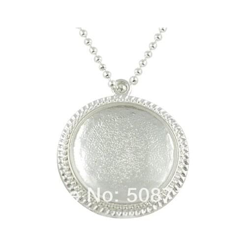 30sets Silver plated 25mm Pendant Trays With Matching Glass Cabochons and Link or Ball Chains Choice of Colors