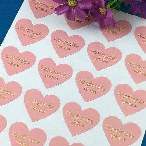 300pcs Gold Handmade with love Sticker Labels Pink Sealing Label Wedding Stickers Packing Labels For Cake/Gifts/Box/Jewelry