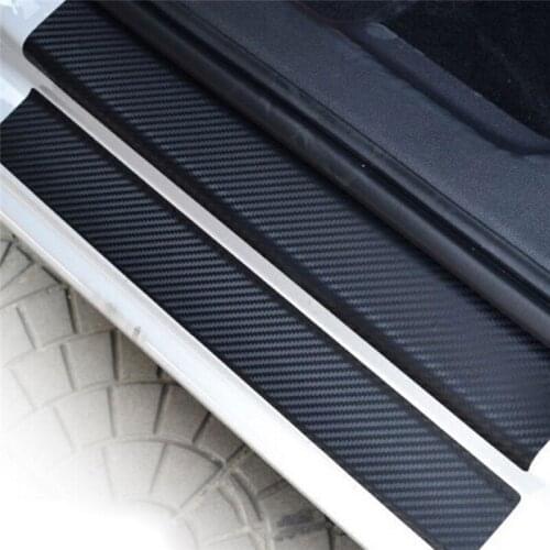 4Pcs Carbon Fiber Look Car Sticker Black Car Door Plate Stickers Sill Scuff Cover Anti Scratch Decal Universal For All Car