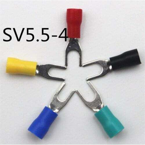 500pcs SV5.5-4 Vinyl insulated Spade Fork Furcate Terminal Cable Lug Y-U Wire Connectors Brass for AWG12-10 #8 STUD 48A