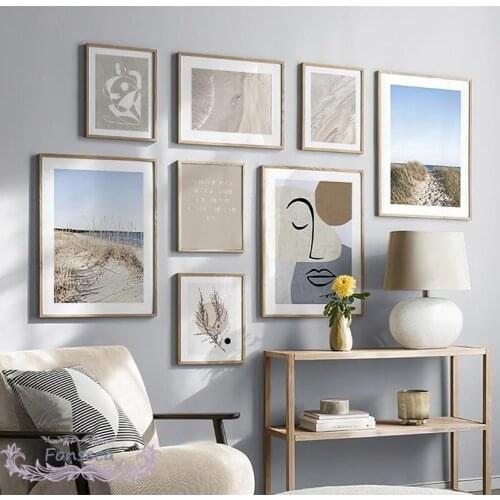 Abstract Character Face Body Pictures Nature Beach Seaside Scenery Poster Nordic Home Decoration Wall Art Canvas Painting