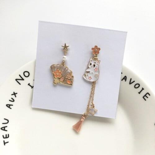 Asymmetric Japan And South Korea New Cute Small Flower Fan Earrings Five-Pointed Star Elegant Sky Flower Cat Ear Jewelry Female