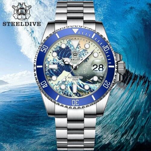 Automatic Dive Watch SD1953J Movement Japan NH35 300m Mechanical Watch Luxury Sapphire Crystal Full Luminous Kanagawa Surf Men