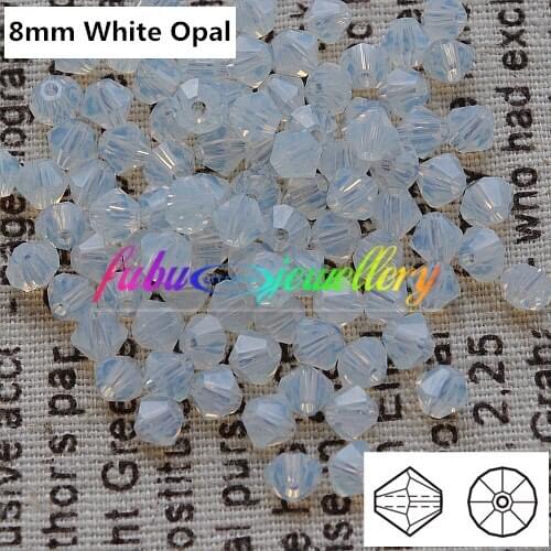 Free Shipping! 144pcs/Lot, AAA Chinese Top Quality 8mm White Opal Crystal Bicone Beads