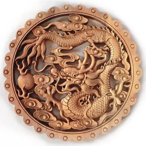 Shipping free TNUKK ART ! CHINESE HAND CARVED DRAGON STATUE CAMPHOR WOOD PLATE WALL SCULPTURE 28x28CM
