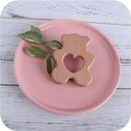 10Pc Baby Teether Animal Wood Rings Bear Food Grade Wooden Teether Nursing Pendant Teething DIY Jewelry Stroller Educational Toy