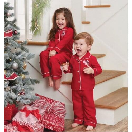 Christmas pyjamas kids cotton boys girls pjs 2 piece frill children home wear soft thick toddler pajamas set