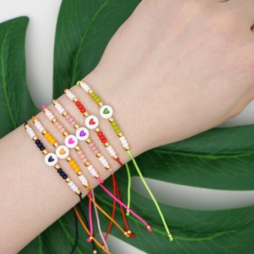 GO2BOHO Bracelet For Women Summer Heart Bracelets Boho Pulseira Colorful Beads Jewelry Adjustable Handmade Fadeless Gold Bead