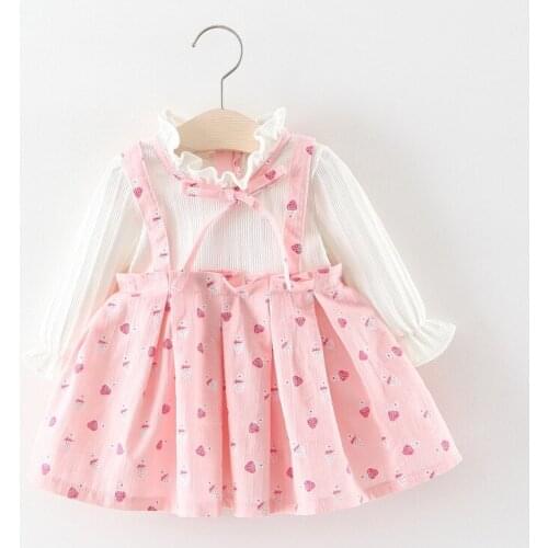 Hot sale 2020 Baby girls new good quality dress clothing Kids girls cute long sleeve floral print cotton Dress 1-2 Years