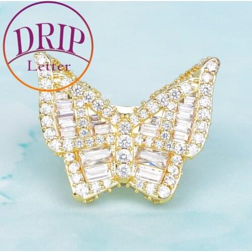 Ladder Square Butterfly Ring Rose Gold Color Zircon For Women Copper Charm Fashion Hip Hop Jewelry