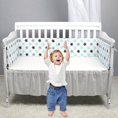 Crown and Stars Baby Breathable Cotton Crib Bumper Pads for Standard Cribs Machine Washable Padded Crib 2-Pieces