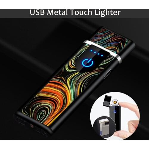 Creative Touch Lighter Screen Sensor Rechargeable Lighter USB Double-sided Windproof Flameless Lighters For Cigarettes Men Gift
