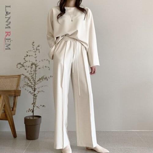 LANMREM 2021 New Autumn Winter Women Two Pieces Sets Long Sleeves Top And Wide Leg Pants Set Oversized Fashion Suits 2C340