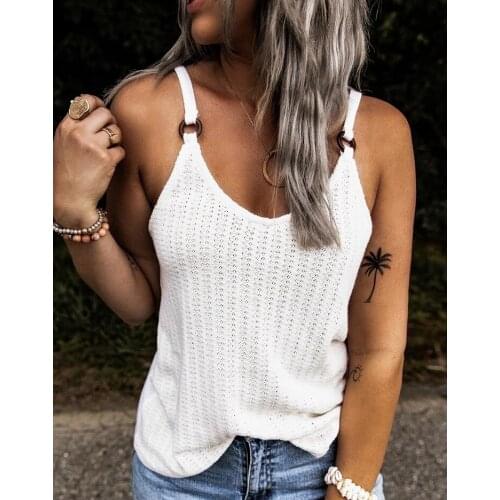 Summer New fashion solid Ring buckle splicing straps vest womens T-shirt crop top versatile bottomming camis gym tank top women