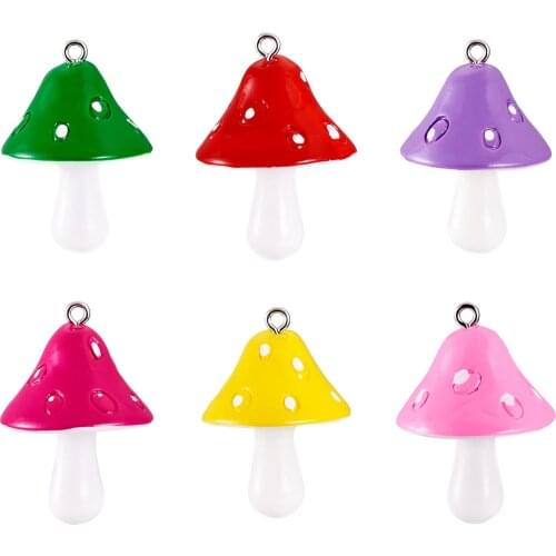 10Pcs Mini Cute Resin Mushroom Pendant Charms Mixed Colors For Earring Bracelet Necklace Keychain DIY Jewelry Making Accessories