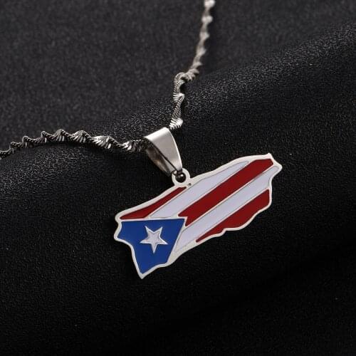 Stainless Steel Fashion Enamel Puerto Rico Map Pendant Necklace for Women Fashion Puerto Ricans Map Charm Jewelry