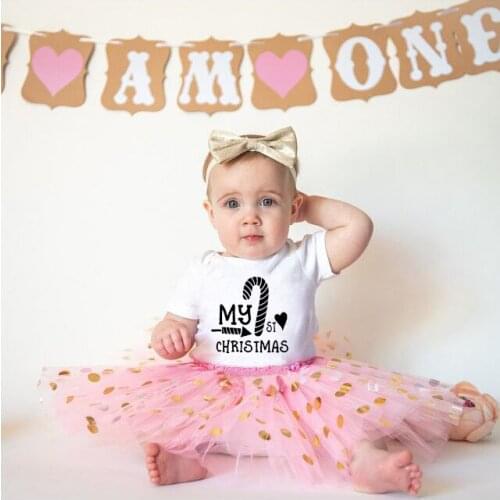 My First Christmas Infant Girl Party Dress Casual 2pcs Sets Baby GirlsRomper Tutu Skirt Funny Short Sleeved Clothes Set