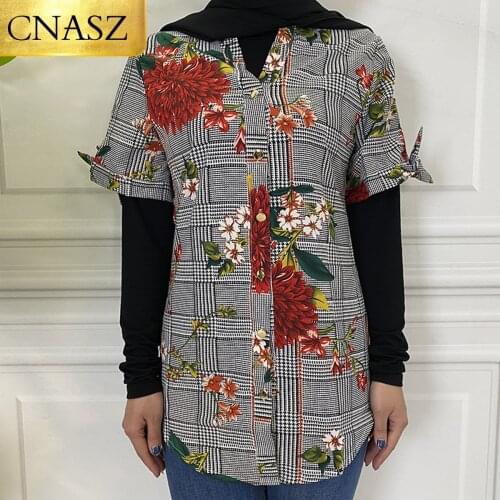 New Arrivals Ladies Plaid Button Front Open T-Shirt Flower Print New Arrival Short Sleeve Blouse Ladies Tops Woment Clothes