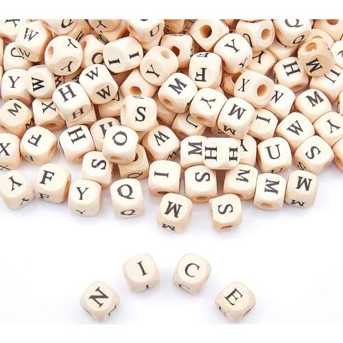 Wholesale 100pcs/lot natural Alphabet Square wood beads Handicrafts DIY for clothes decoration Jewelry making gift accessories