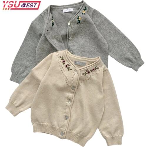 Autumn Baby Girl Long Sleeve Knitted Kids Cardigan Coat Flower 1-7Y Baby Girls Embroider Cardigan Coat Children Clothing Spring