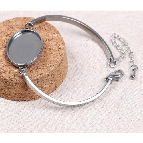 Reidgaller 5pcs stainless steel blank bracelet cabochon base settings dia 18x25mm oval bracelets bezel tray diy jewelry findings