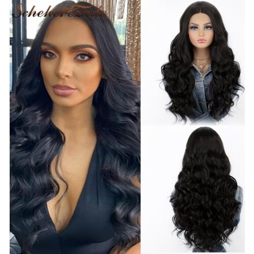 Body Wave Lace Front Wig Synthetic Black Long Lace Front Wig For Black Women Heat Resistant 13×3 Party Cosplay Wigs Scheherezade