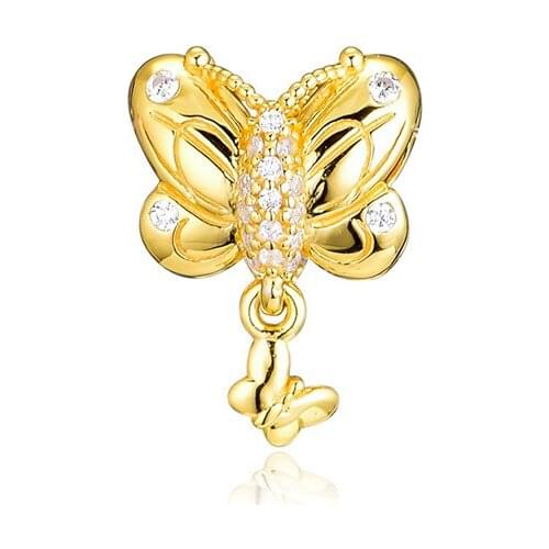 Pave Butterfly Golden Shine Beads for Jewelry Making Spring 925 Sterling Silver Beads For Charms Bracelets DIY Beaded Beads New