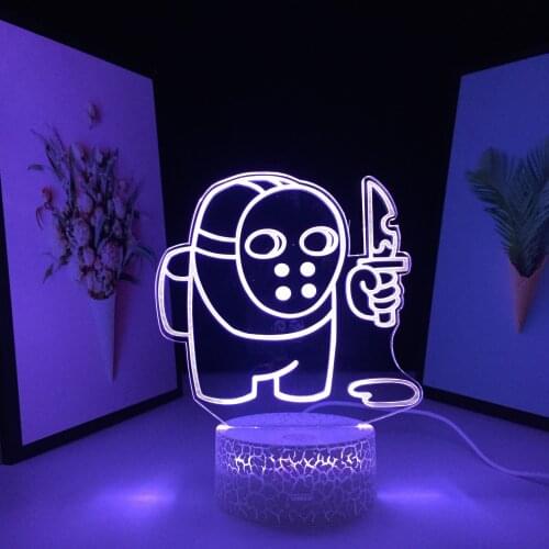 Animation Peripherals Little Man Wearing A Mask And Holding A Knife 3D LED Lamp 7 Color Changes With Remote Control White Base