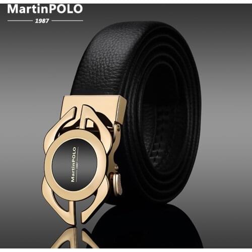 MartinPOLO Genuine Leather Belt Men Fashion Starp For Jeans Automatic Metal Buckle Belts For Men Male Cinturones Hombre MP4001P