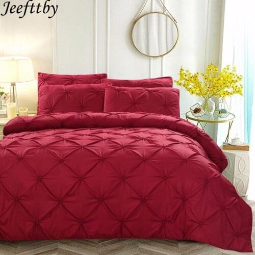 Jeefttby Luxury Duvet Cover Set Wine Red Pinch Pleat 2/3pcs Twin/Queen/King Size Bedclothes Bedding Sets (no Filling No Sheet )