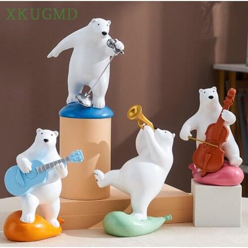 Nordic Creative Band Bear Resin Ornaments TV Cabinet Desktop Sculpture Furnishings Crafts Home Decoration Accessories