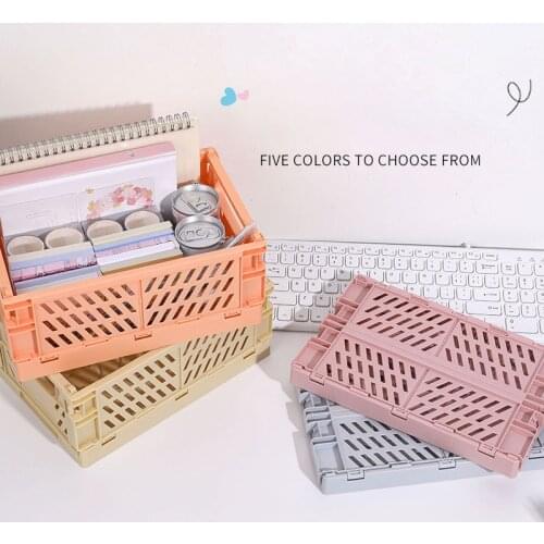 Mini Storage Case Folding Student Desktop Organizing Container Basket Handbook Tape Stationery Plastic Storage Box Toy Organizer