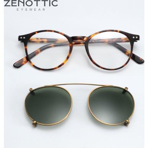 ZENOTTIC Steampunk Round Clip on Sunglasses Men Women Double Layer Removable Lens Acetate UV400 Polarized Sun Glasses with Box