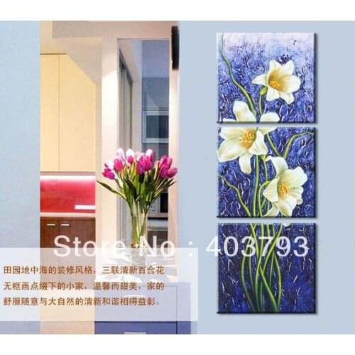 120cmX40cm hand painted Modern Oil Painting On Canvas park style lily flower landscape decoration (No frame) free shipping