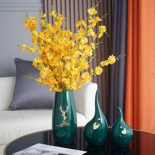 Modern Ceramic Couple Elephant Vase Fake Flower Home Livingroom Desktop Figurines Crafts TV Cabinet Table Sculpture Decoration