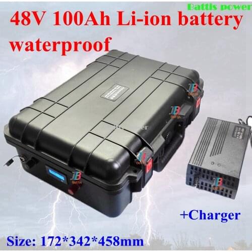 Waterproof IP67 48V 100AH lithium ion battery BMS 150A for 7000w electric boat scooter Tricycle Cleaning car RV EV+10A Charger