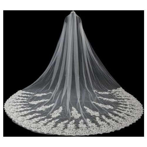 High Quality White /Ivory One Layer Elegant Luxury Long Wedding Accessories Lace Decal Bridal Veils Veil With Comb