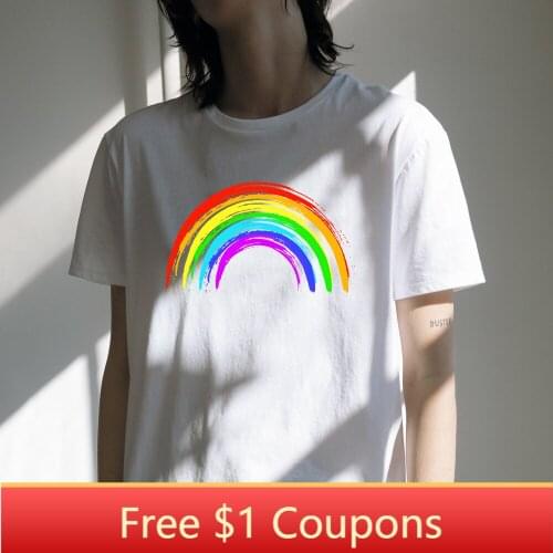 BLINGPAW Rainbow Sunshine Girl Print White Custom t shirts Aesthetic Designer Short Sleeves Style Women Top&Tees Femme Clothing