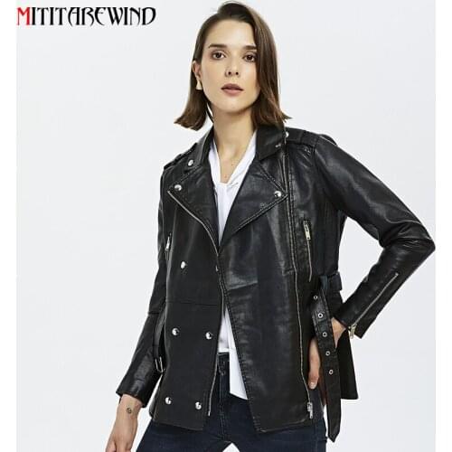 2021 New Design Spring Autumn PU Leather Jacket Women Zipper Jacket With Adjustable Waist Slim Fit Motorcycle Jacket Coat Femme