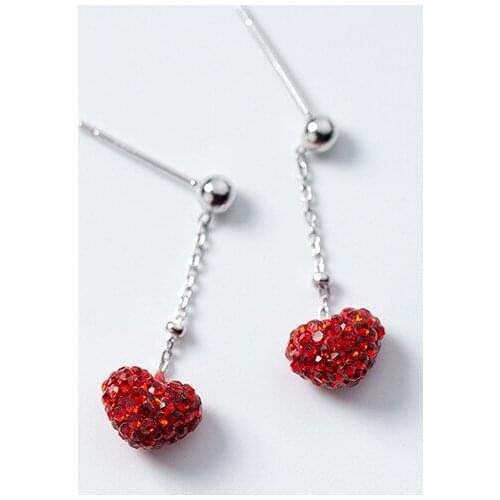 MloveAcc Genuine 925 Sterling Silver Red Heart Romantic Drop Earrings for Women Anniversary Wedding Fashion Jewelry Gift