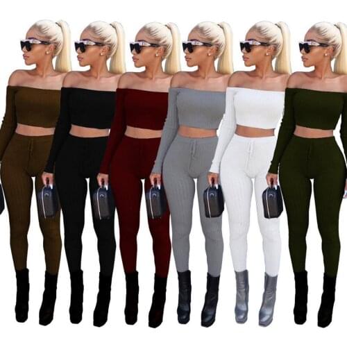 Ladies Sexy One-line Collar Pit Strip Top Pencil Pants Suit Tube Casual Solid Color Ladies Two-Piece Commuter Office Clothing