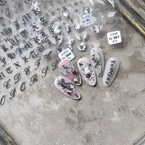 1 Pcs Angel Roman Alphabet 3D Adhesive Nail Art Sticker 5D Soft Embossed Reliefs Nail Decoration Decals Wholesale Drop Shipping