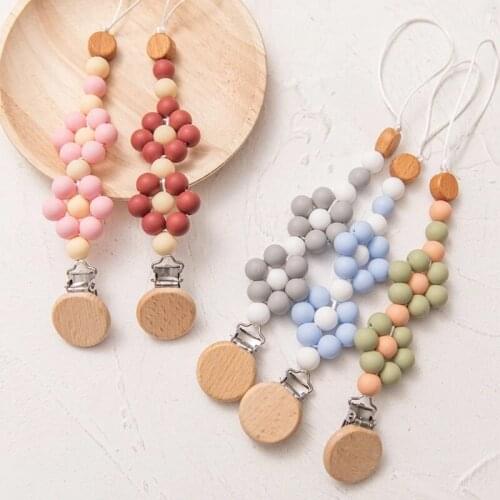 1Pcs Baby Teether Silicone Baby Pacifier Chain Flower Teething Toys BPA Free Nipple Clamp Holder Baby Teeting Chains Babies Toy