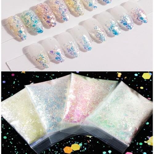 1Bag Hexagon Crystal Fire Opal Flakes Nail Sequins Holographic Glitter DIY Chrome Powder for Spring Nails Manicure Paillettes